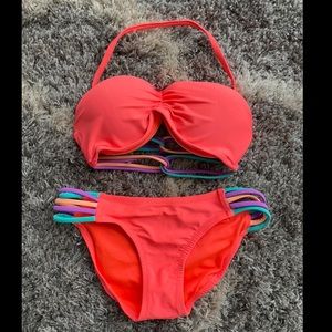Xhiliration Neon Pink/Multi-Colored Bikini